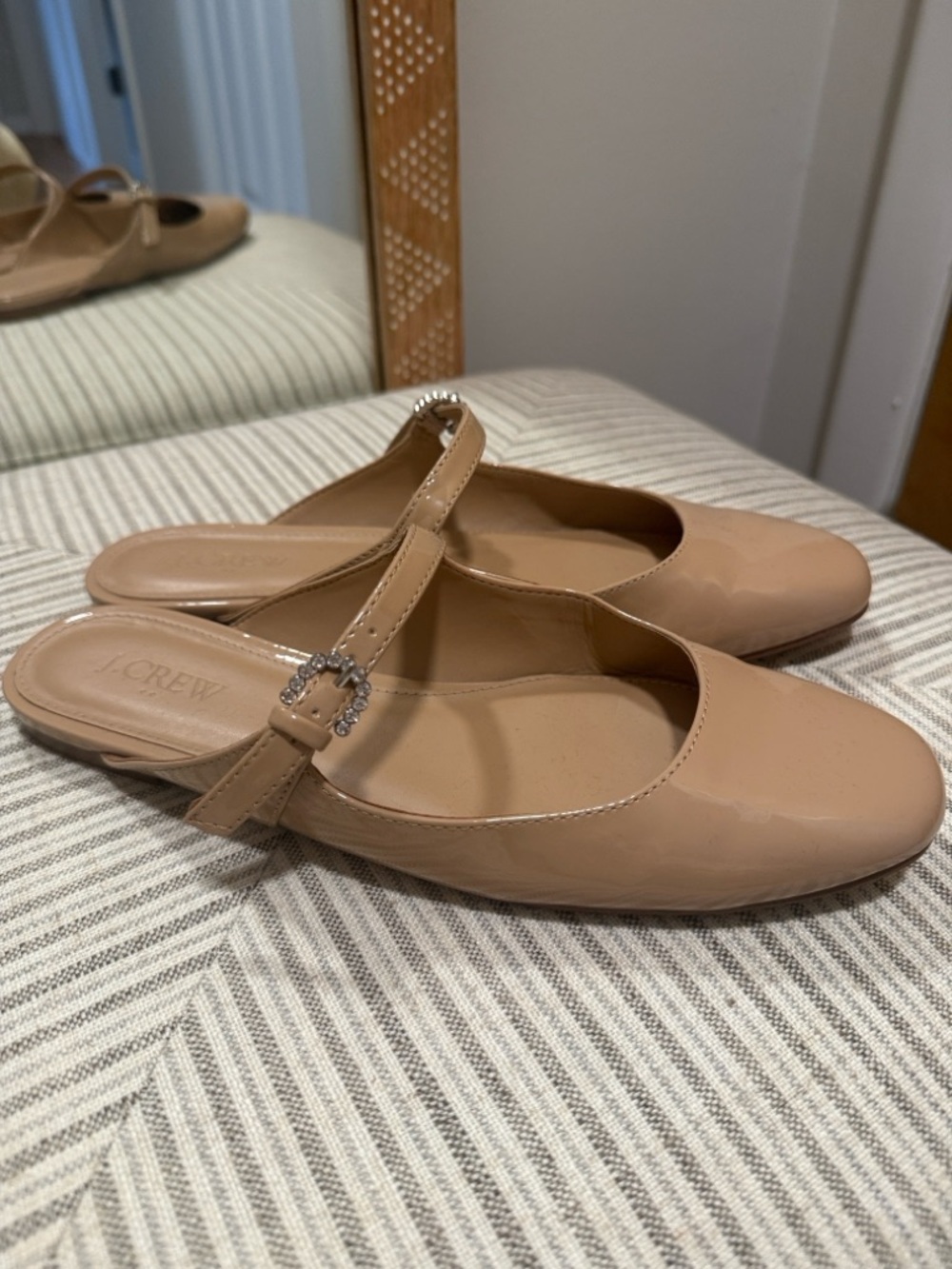 J. Crew Patent Nude Beige Mary Jane Mule Slides